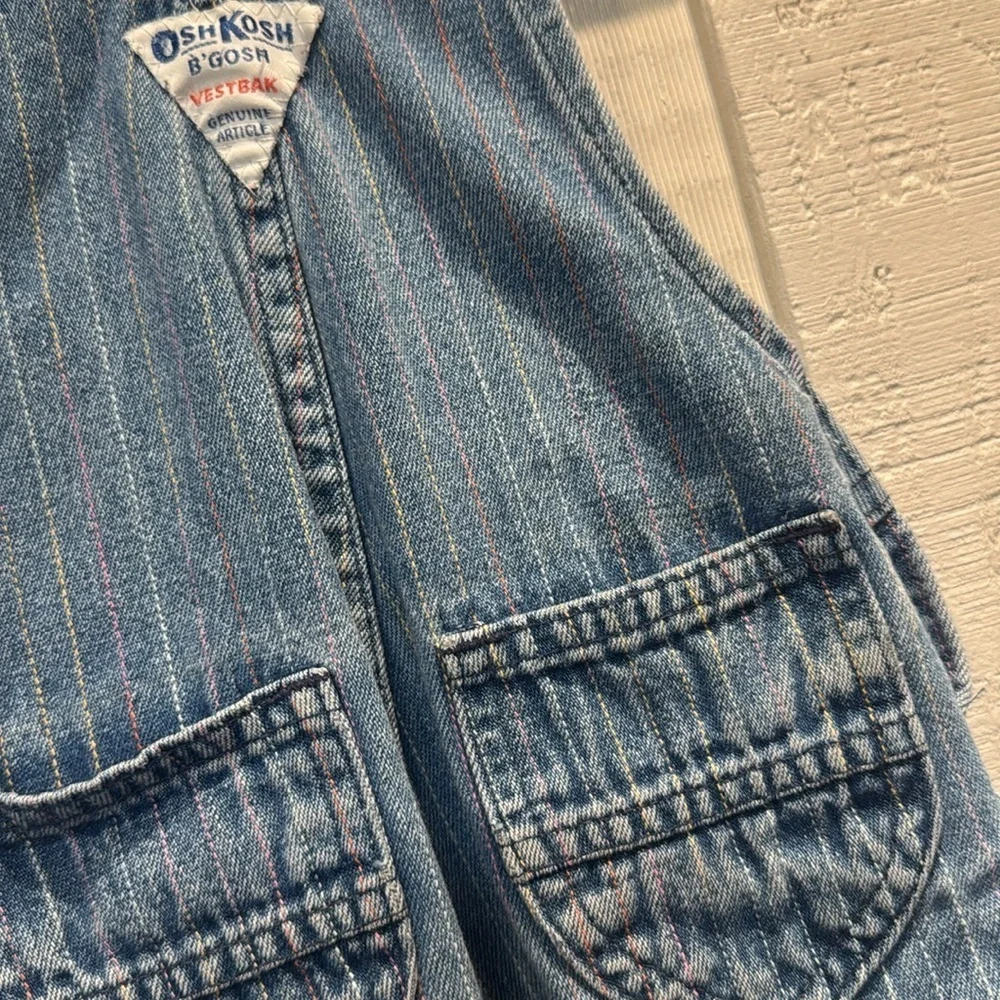 Vintage OshKosh B'gosh Blue pastel pinstripe Denim classic Overalls size 12 mos‎